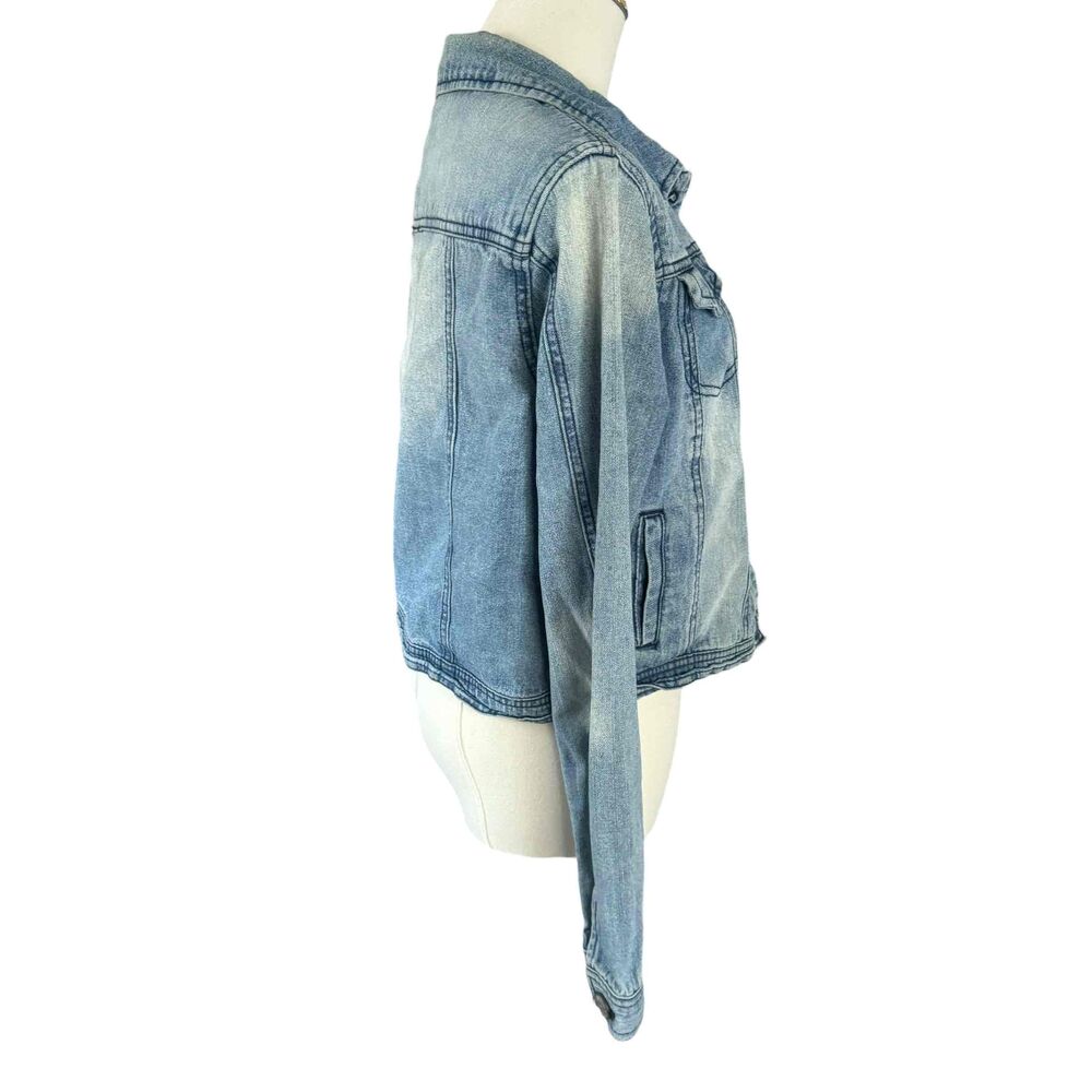 Indigo Rein Womens Blue Denim Jacket Button Front Long Sleeves Cropped Medium - Picture 10 of 16